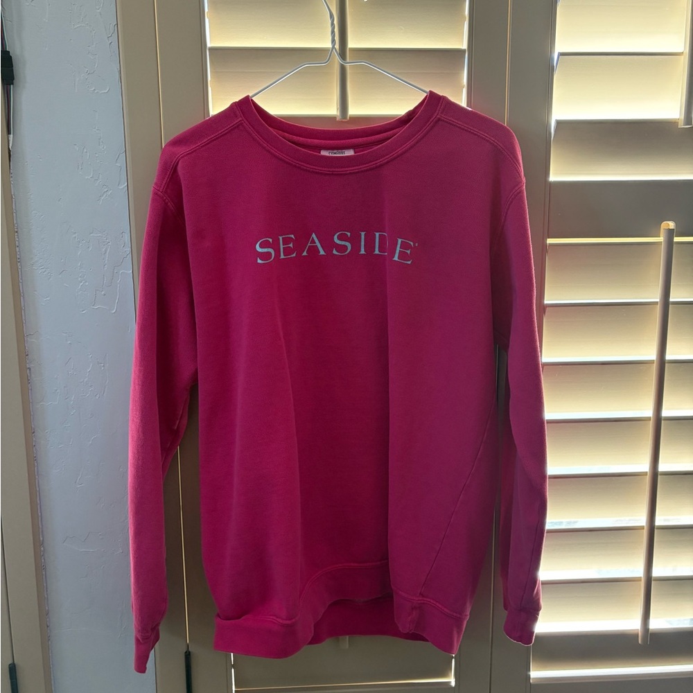 Seaside Comfort Colors Hot Pink and Light Blue Crew Neck Sweatshirt